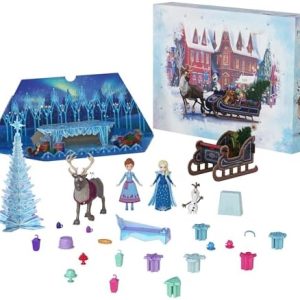 Mattel Disney Frozen Toys Advent Calendar: Anna & Elsa Small Dolls & Figures, 24 Play Pieces, Perfect for Kids' Holiday